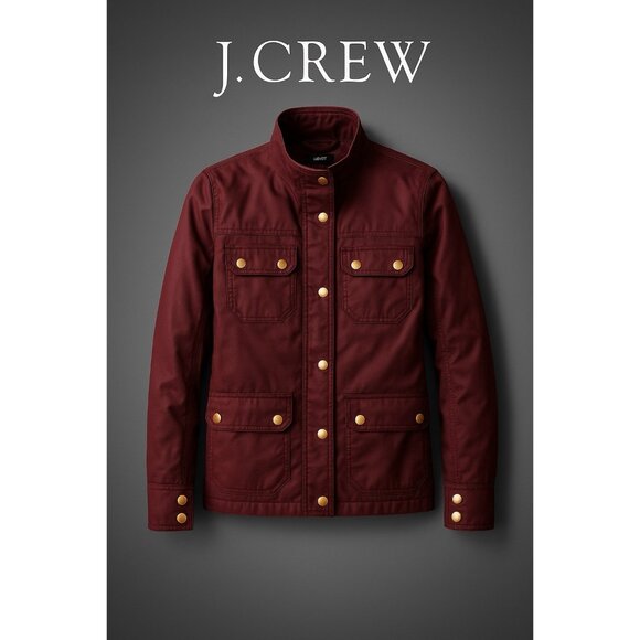 J.Crew The Downtown Utility Jacket XS Burgundy Waxed Cotton Military Pre-loved - Picture 1 of 8